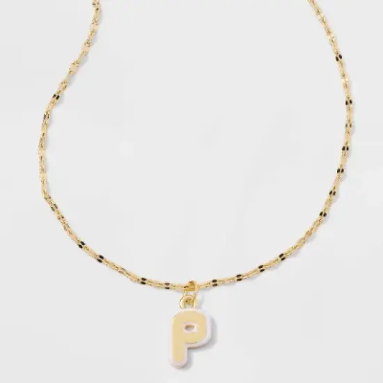 14K Gold Dipped Enamel Initial Pendant Necklace - A New Day&trade; Gold/White image {19}