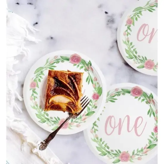 Blue Panda 80-Count Disposable Paper Plates, 1st Birthday Party Supplies, Floral Design, 9 Inches in Diameter image {1}