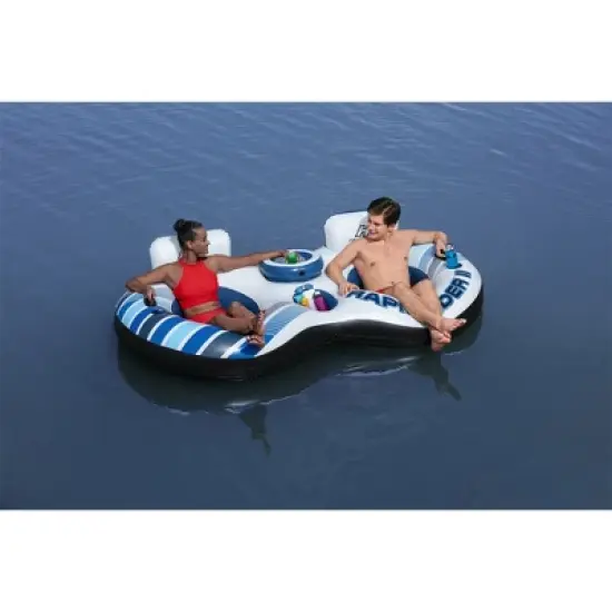 Bestway Hydro-Force Rapid Rider Inflatable Double Water River Tube Float for 2 People with Built-In Backrest, Handles, and Cupholders, Blue image {4}
