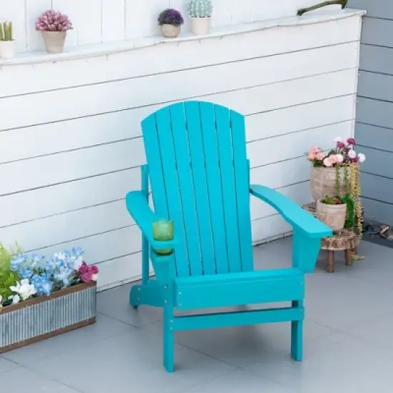 Wooden Adirondack Chair with Cup Holder for Deck, Garden, Backyard, Fire Pit image {11}
