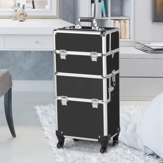 Yaheetech Rolling Aluminum 3 in 1 Makeup Case Trolley Makeup Beauty Box Case image {3}