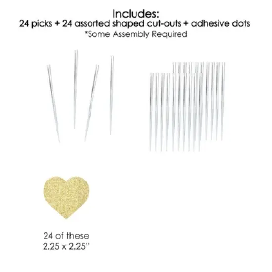 Big Dot of Happiness Gold Glitter Heart - No-Mess Real Gold Glitter Dessert Cupcake Toppers - Valentine's Day Party Clear Treat Picks - Set of 24 image {5}