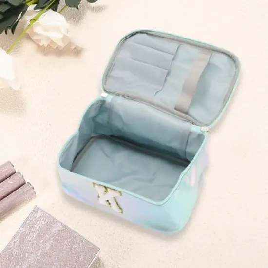 Unique Bargains Women's Square Letter K Makeup Bag Blue 1 Pc image {1}