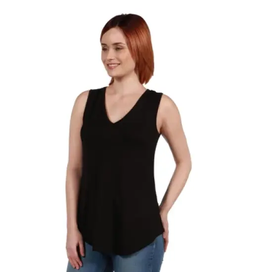 24seven Comfort Apparel V Neck Tunic Tank Top with Round Hemline image {1}