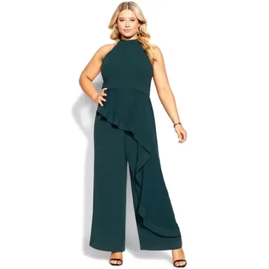 Women's Plus Size Class Halter Jumpsuit - emerald | CITY CHIC image {3}