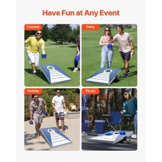 VEVOR Cornhole Set, 3x2 ft Corn Hole Game Boards, Aluminum Weatherproof Portable Toss Board, Indoor and Outdoor Foldable Cornhole Play, Blue image {6}