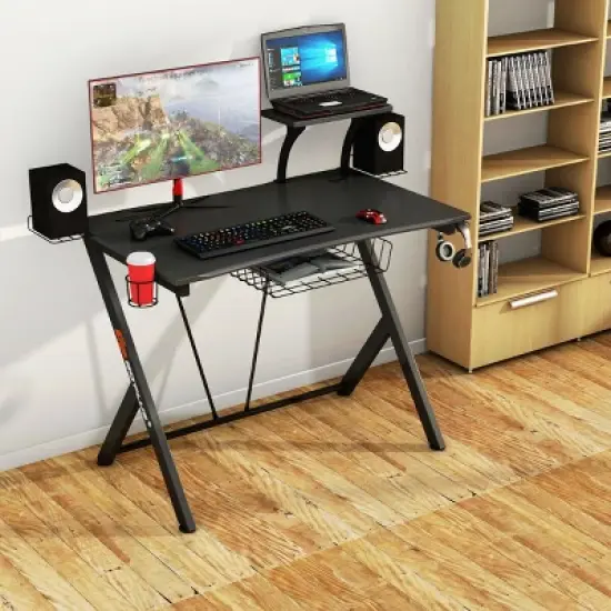 Costway Gaming Desk Computer Desk PC Table Workstation with Headphone Hook & Cup Holder image {4}