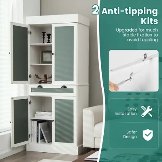 Costway 72'' Kitchen Buffet Hutch Pantry Cabinet Cupboard with 4 Doors & Adjustable Shelves image {6}