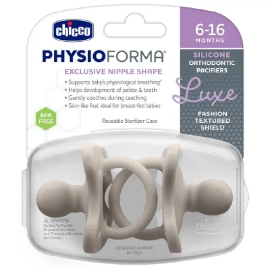 Chicco New PhysioForma Luxe Pacifier 6-16 Months - Gray - 2pk image {1}