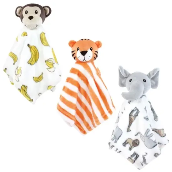 Hudson Baby Animal Face Security Blanket 3-Pack, Modern Safari, One Size image {5}