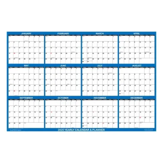 Swift Glimpse 24"x36" Calendar Planner January 2025 to December 2025 Light Navy Blue: Wall & Yearly Calendar, Laminated image {1}