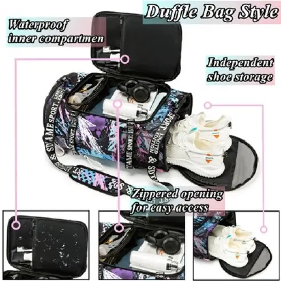 Gym Duffle Bag Backpack with Shoe Compartment,4 ways Travel Backpack for Women and Men image {7}