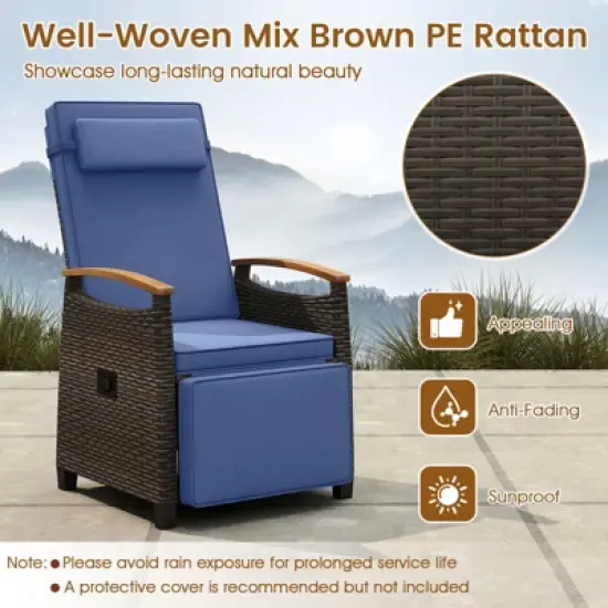 Tangkula Patio Rattan Lounge Chair PE Wicker Recliner Chair w/ Adjustable Backrest & Footrest image {7}