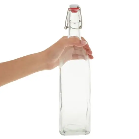 Juvale 4 Pack Square Flip Top Glass Bottle 32 oz with Cleaning Brush and Silicone Funnel for Homemade Brew, Drinks, Crafts image {2}