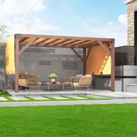 Wooden Pergola - 12'X14' Cedar Wood with Retractable Shade Canopy, Durable Rot-Resistant, Versatile image {5}