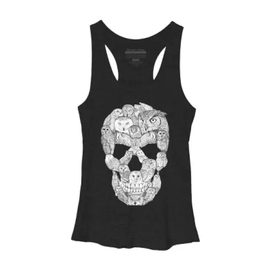 Women's Design By Humans Sketchy Owl Skull By Dinny Racerback Tank Top image {9}