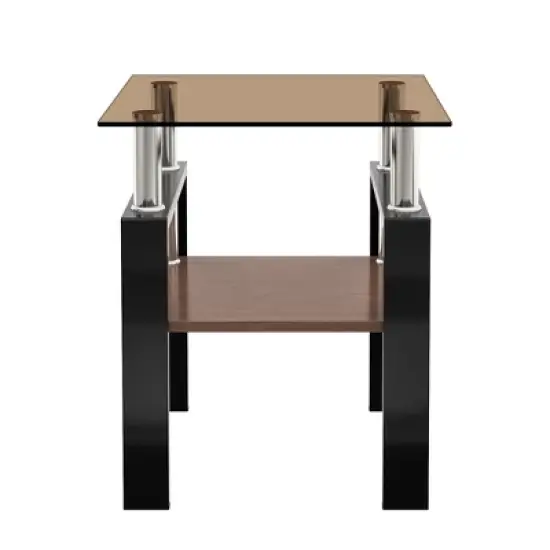 KWPZQEB Set of 2 Modern Tempered Glass Tea Table with Metal Frame and Storage Shelves, Modern Coffee Table, End Table for Living Room, Balcony image {8}