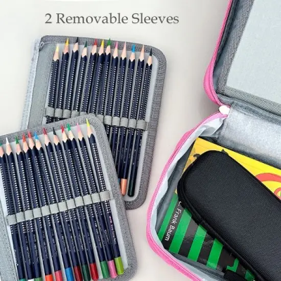 Wrapables Large Capacity 72 Slot Pencil Case for Colored Pencils, Stationery Pouch, Pink image {4}