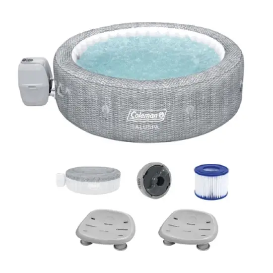 Coleman SaluSpa Sicily AirJet Hot Tub with 180 Soothing Jets with Set of 2 Bestway Underwater Non Slip Pool and Spa Seat with Adjustable Legs, Gray image {6}