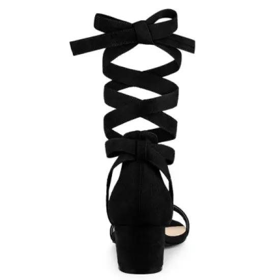 Allegra K Women's Open Toe Block Heel Lace Up Sandals image {3}
