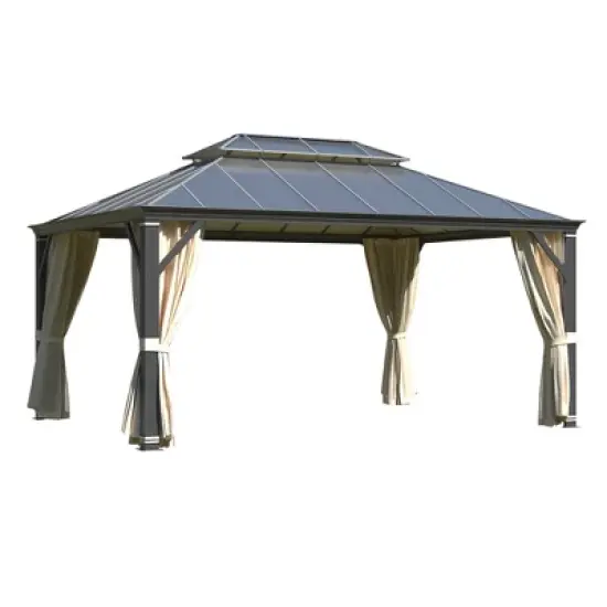 EROMMY 12'x16' Hardtop Gazebo, Permanent Outdoor Aluminum Patio Gazebo with Aluminum Composite Double Roof for Patio Lawn and Garden image {2}
