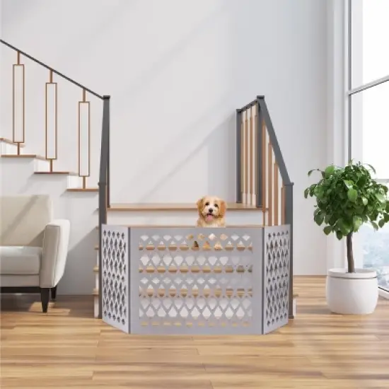 Hoovy Wooden Grey Freestanding Foldable Small Pet Dog Gates for Doorways. Dog Fence image {7}
