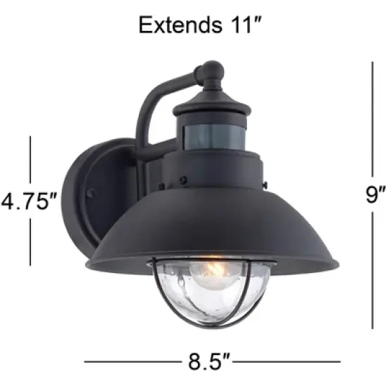 John Timberland Oberlin Rustic Farmhouse Outdoor Barn Light Fixture Black Dusk to Dawn Motion Sensor 9" Clear Seedy Glass for Exterior Deck House Yard image {5}