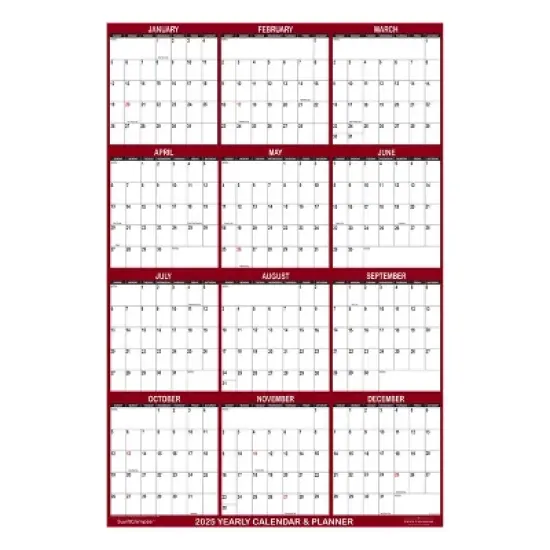 SwiftGlimpse 24"x36" Calendar Planner January 2025 to December 2025 Maroon: Wall Calendar, Lay-Flat, Laminated, Grommets image {3}