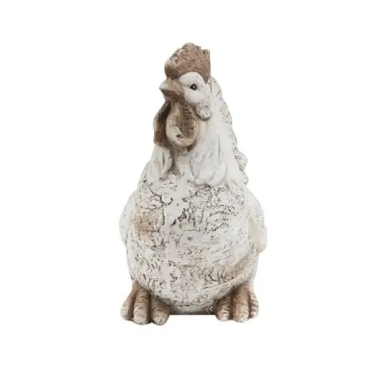 14" Magnesium Oxide Indoor/Outdoor Sitting Rooster Decorative Garden Statue Antique White - Alpine Corporation image {2}