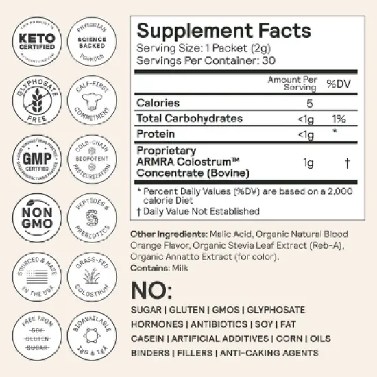 ARMRA Colostrum Powder Travel Packs - Blood Orange - 0.06oz/30ct image {2}