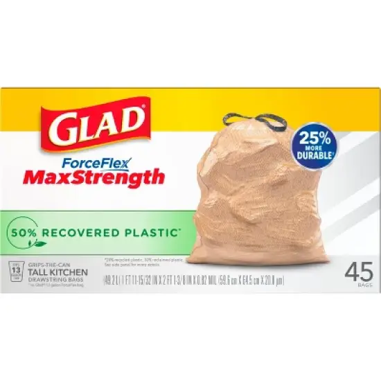 Glad ForceFlex MaxStrength Recovered Plastic Trash Bag - 13 Gallon/45ct image {5}