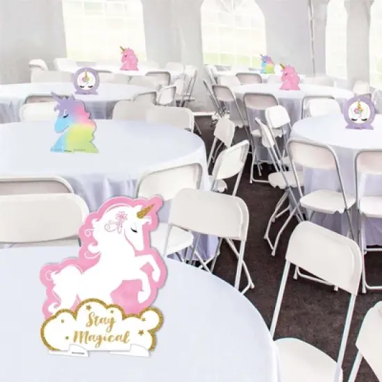 Big Dot of Happiness Rainbow Unicorn - Magical Unicorn Baby Shower or Birthday Party Centerpiece Table Decorations - Tabletop Standups - 7 Pieces image {1}