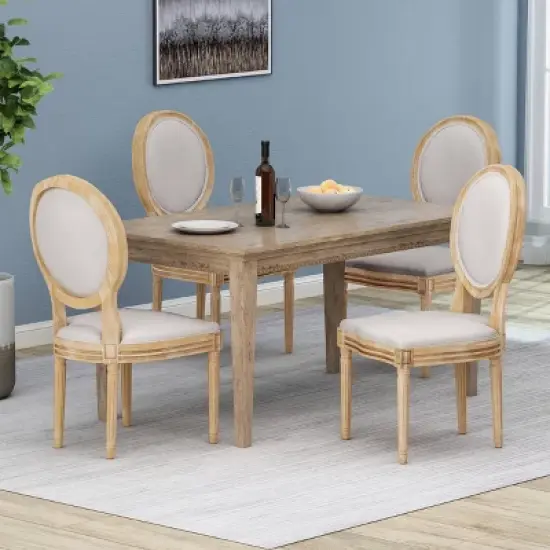 Set of 4 Phinnaeus French Country Fabric Dining Chairs Beige/Natural - Christopher Knight Home image {1}