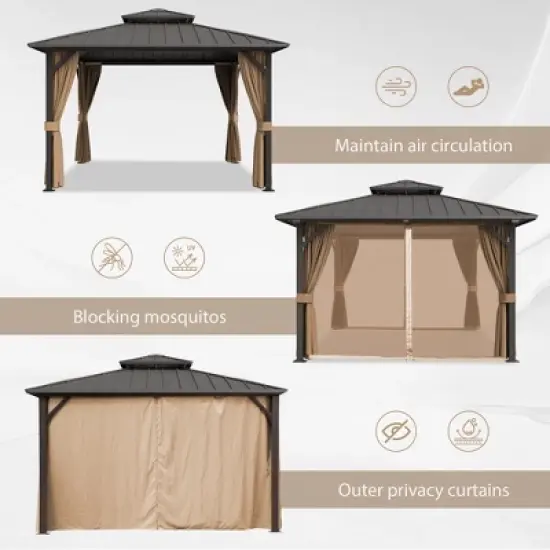 YARDSIGHT Hardtop Gazebo, Aluminum Frame Permanent Pavilion with Curtains and Netting,Double Roof,Designed for Garden, Lawns, Patio image {5}