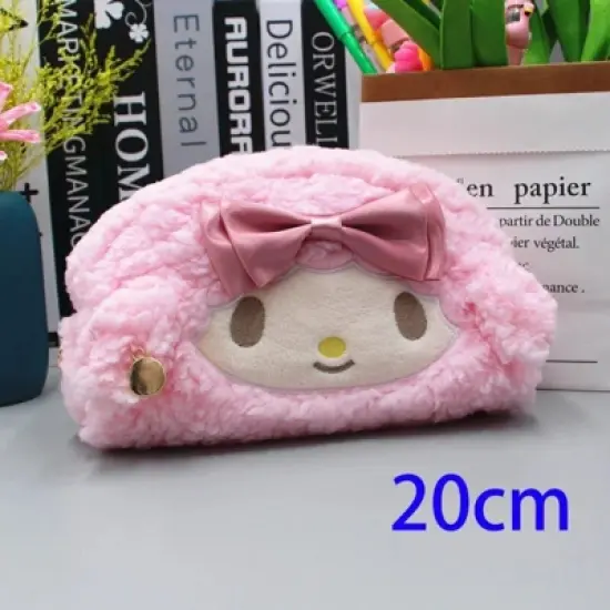 Paaaawaters Cute Soft Plush Half-Moon Pencil Case with Cartoon Face Bow Detail Pink 20cm image {1}