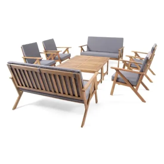 Panama 8pc Acacia Wood Chat Set with Coffee Table - Teak/Dark Gray - Christopher Knight Home image {2}