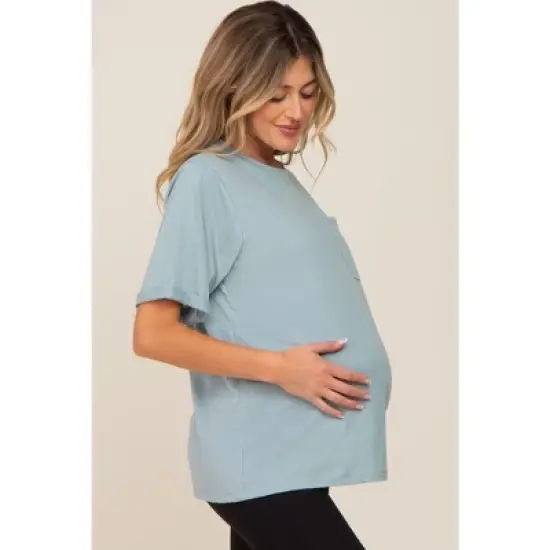 PinkBlush Mint Green Oversized Pocket Front Short Sleeve Maternity Top image {1}
