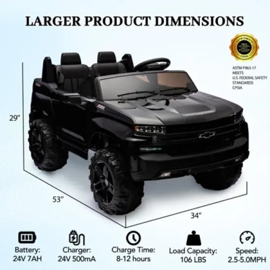 Licensed Chevrolet Silverado Kids Electric Vehicle | 24V 2-Seater Ride-On Toy with Remote Control image {5}