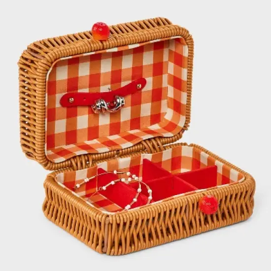 Picnic Style Faux Wicker Travel Jewelry Organizer - A New Day&trade; Brown/Orange: Polyurethane Storage Box, 18+ Age image {1}