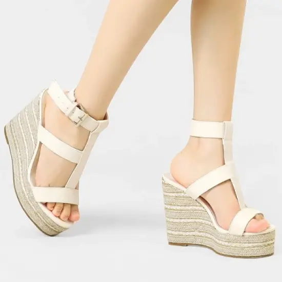 Allegra K Women's Espadrille Strappy Platform Wedges Sandals image {1}