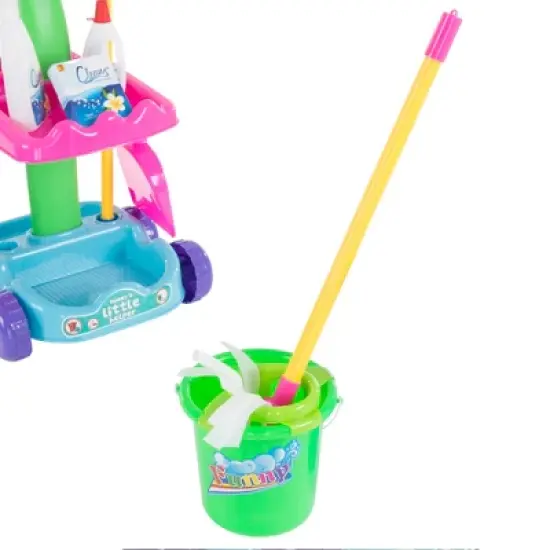 Toy Time Kids' Pretend Cleaning Set &ndash; Play Housekeeping and Janitor Accessories Cart With Broom, Mop, and Dustpan image {3}