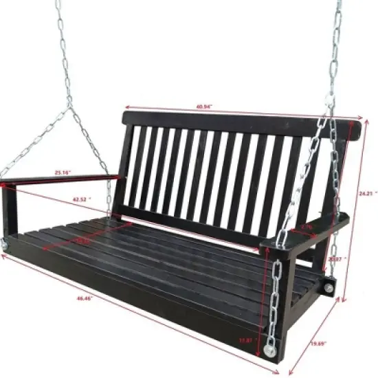 PAGED Patio Porch Swing with Armrests,Wood Bench Swing with Hanging Chains for Patio Backyard,Garden image {2}