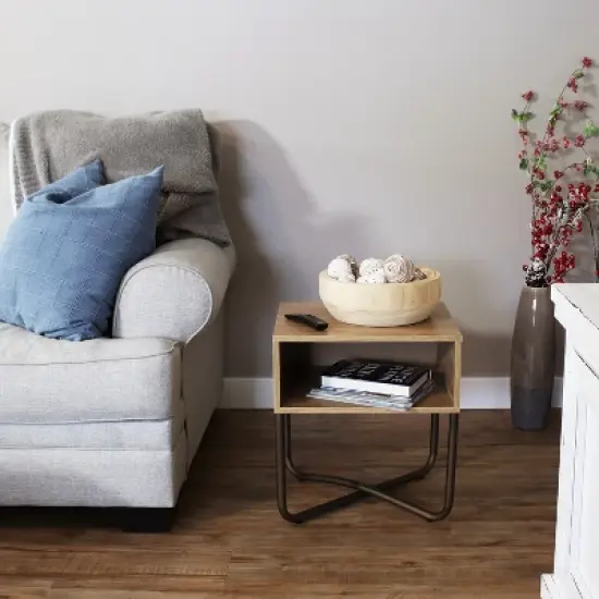 Sunnydaze Indoor Industrial-Style Nightstand with Open Shelf - MDP - Brown image {8}