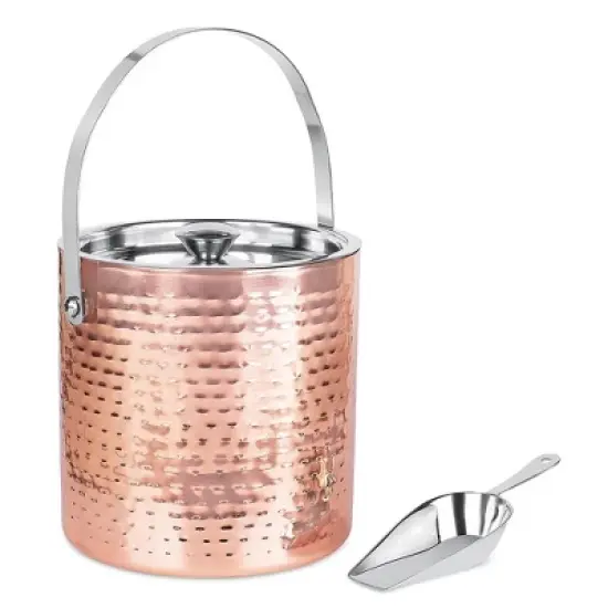 BirdRock Home Hammered Ice Bucket with Scoop & Lid - 2.8 Liter - Copper image {7}
