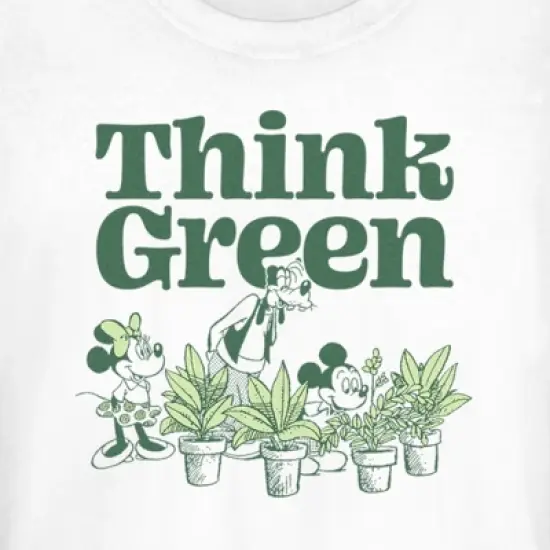 Junior's Mickey & Friends Green Think Plant Lovers T-Shirt image {1}