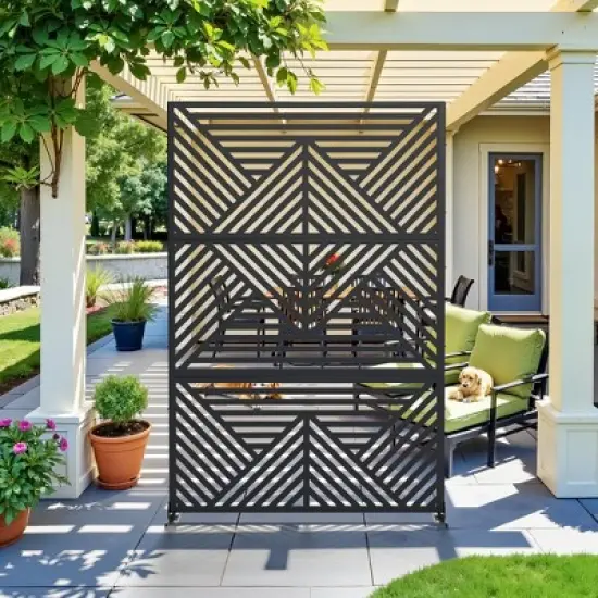 PexFix 72 in. x 47 in. Outdoor Metal Privacy Screen Garden Fence in Geometry Pattern in Black image {12}