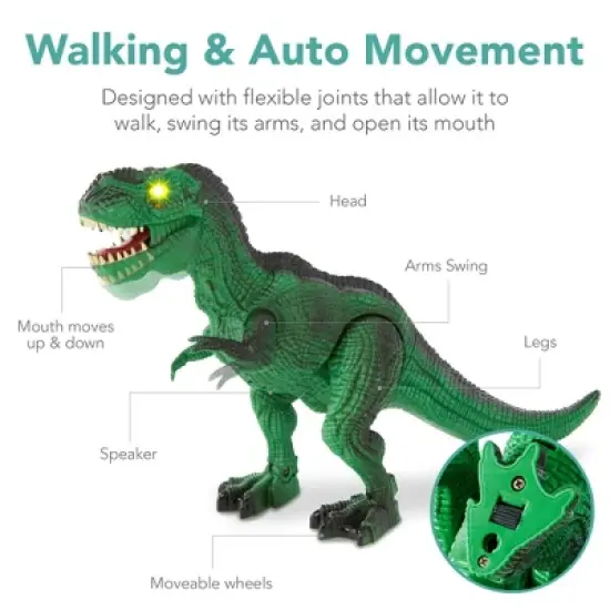 Best Choice Products Kids Remote Control Dinosaur Toy, Electronic RC T-Rex w/ Light-Up LED Eyes, Roaring Sounds - Green image {3}