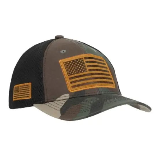 USA American Flag Patch 6-Panel Green Camo Pre-Curved Snapback Hat image {2}