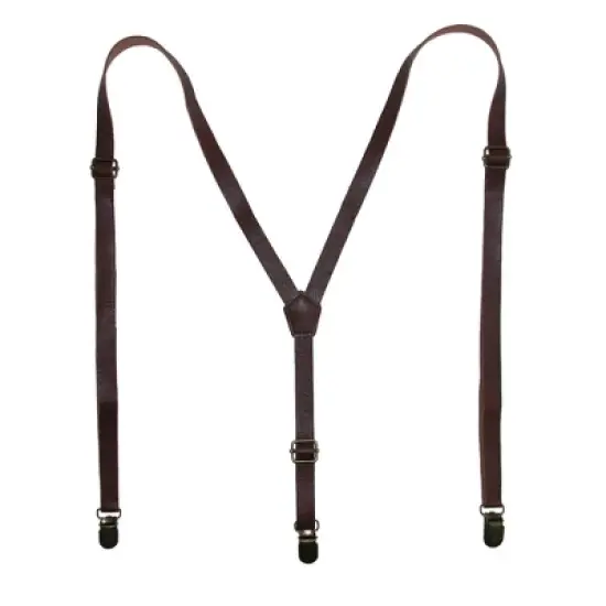 CTM Men's Brown Plaid Bow Tie with Brown Faux Leather Suspender Set image {1}