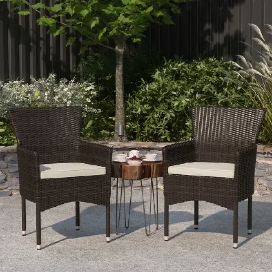 Merrick Lane Patio Chairs with Fade and Weather Resistant Wicker Wrapped Powder Coated Steel Frames & Cushions-Set of 2 image {1}